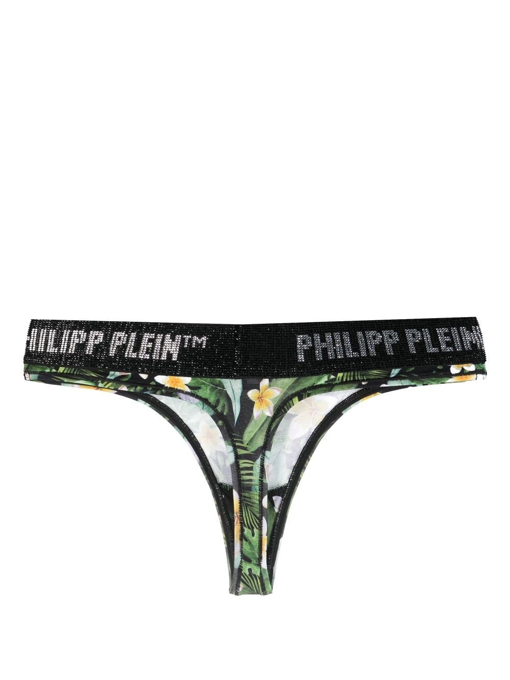 Image 2 of Philipp Plein Hawaiian-print logo-waist thong
