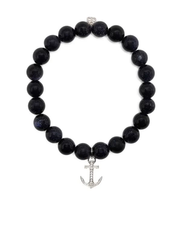 Sydney Evan 14kt White Gold Goldstone Beaded Bracelet in Blue