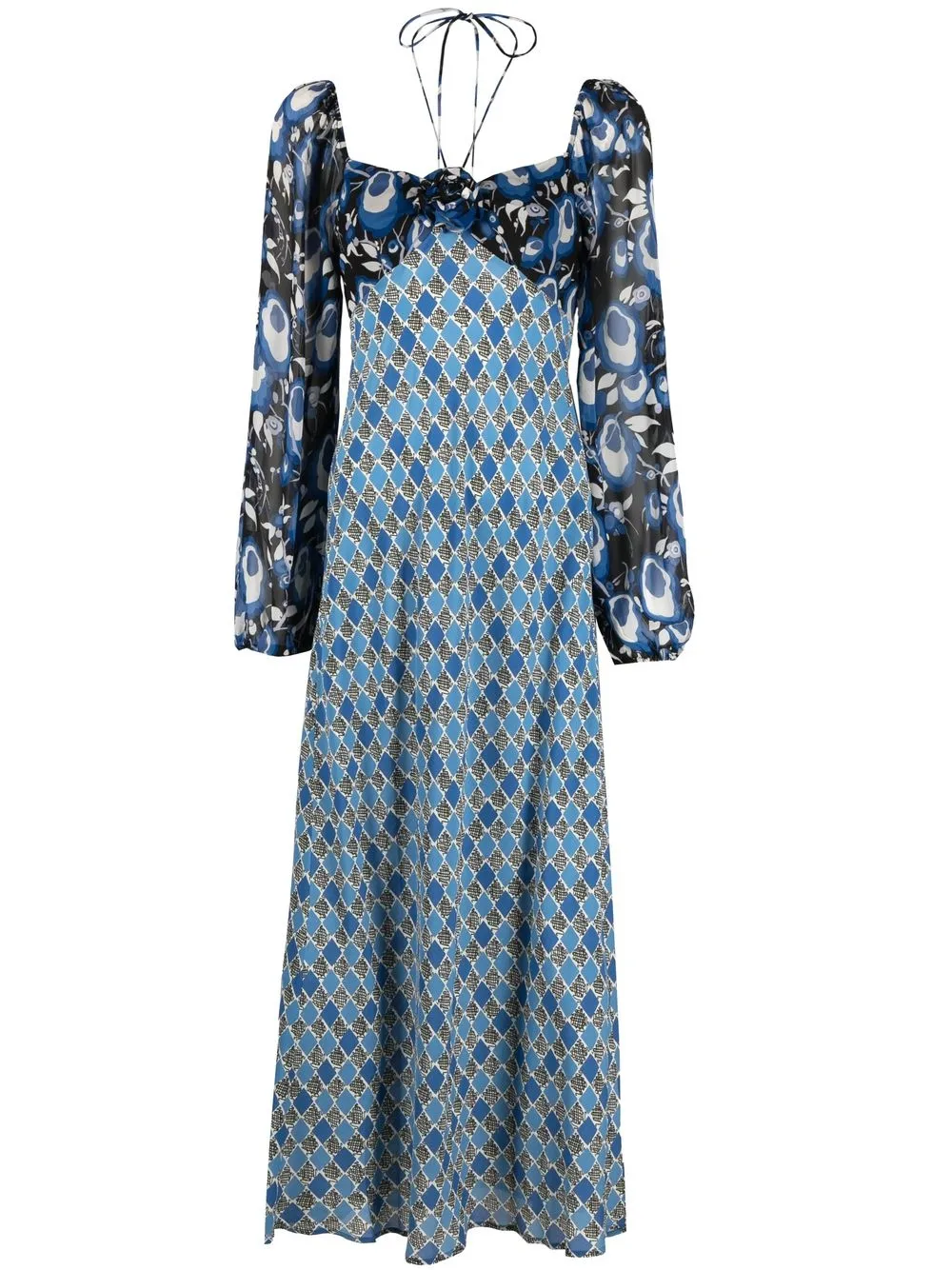 

Rixo panelled pattern print midi dress - Blue