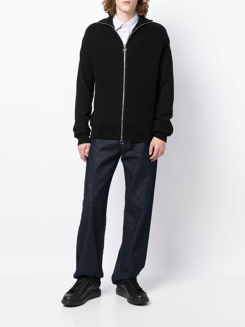 ARMANI EXCHANGE RIBBED ZIP-UP CARDIGAN