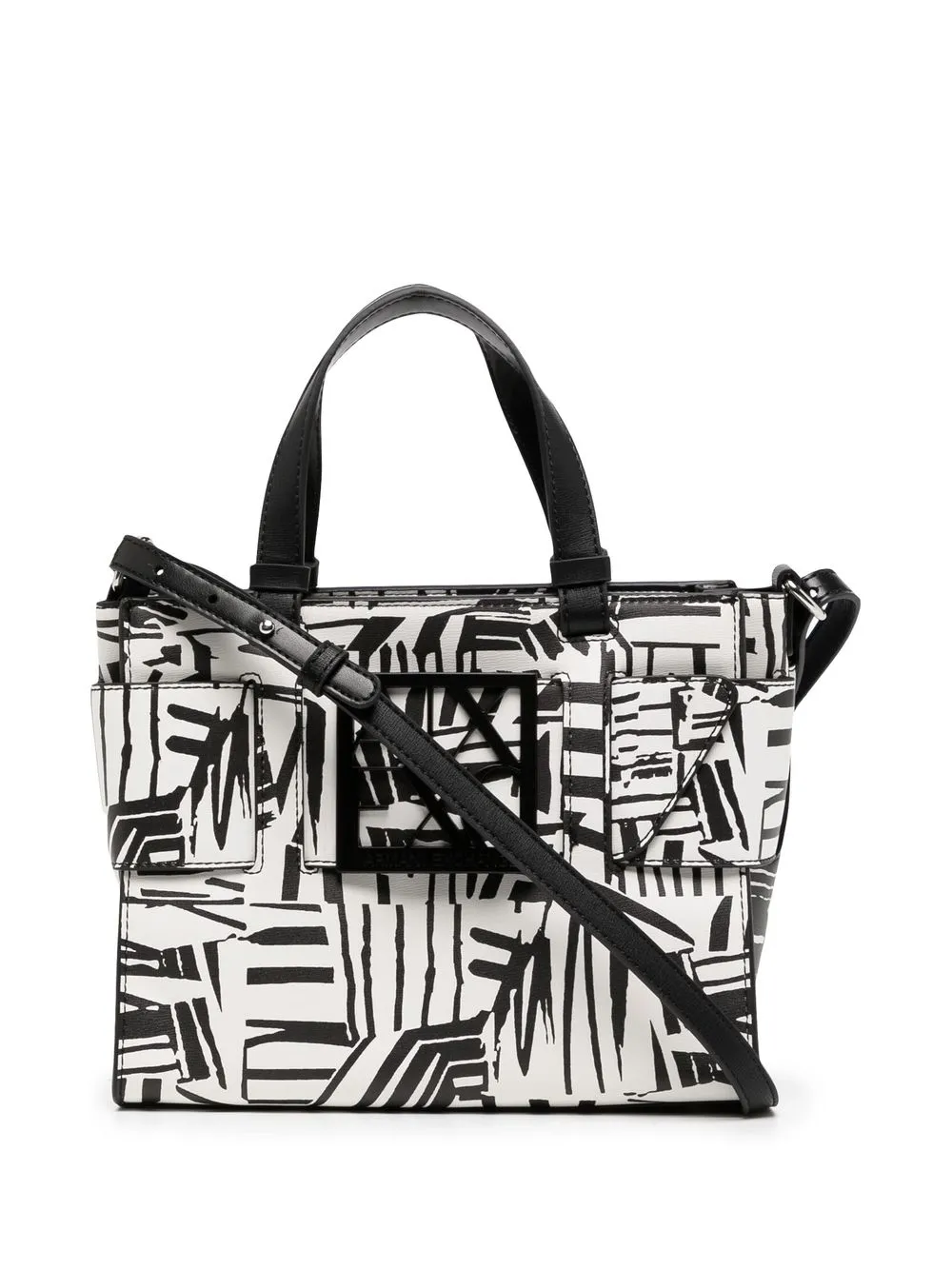 

Armani Exchange bolsa mini con placa del logo y estampado abstracto - Blanco