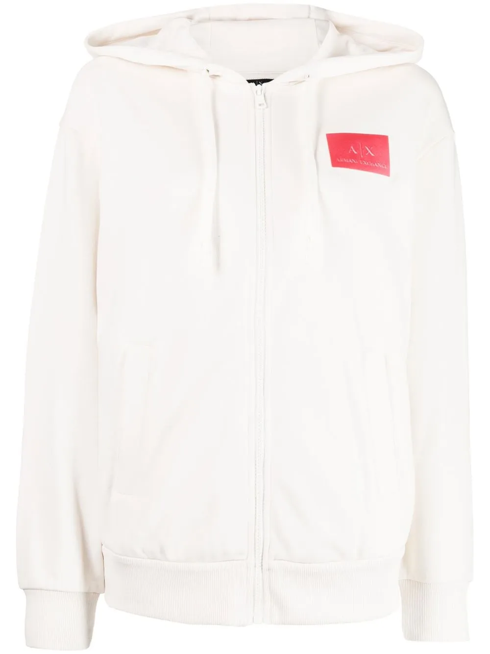 

Armani Exchange logo patch zip-up hoodie - White