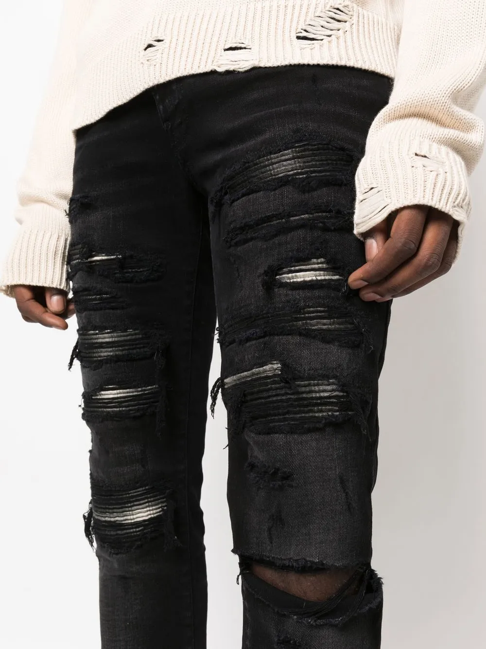 AMIRI Leather Thrasher Jean アミリ レザースラッシャージーンズ ストレッチスキニーデニムパンツ ウォッシュ・ダメージ加工 ボタンフライ インディゴ サイズ31【230603】【-A】【me04】