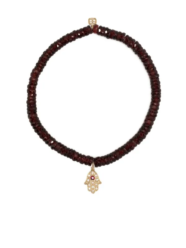 Sydney Evan 14kt Yellow Gold Garnet Beaded Bracelet in Red