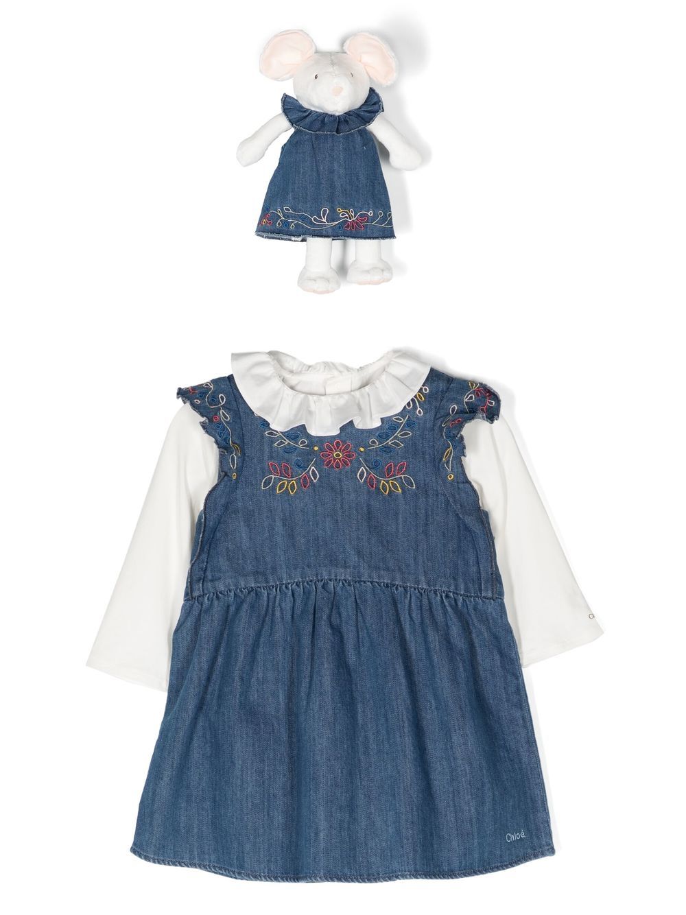 Chloé Kids denim dress and toy set - Blue