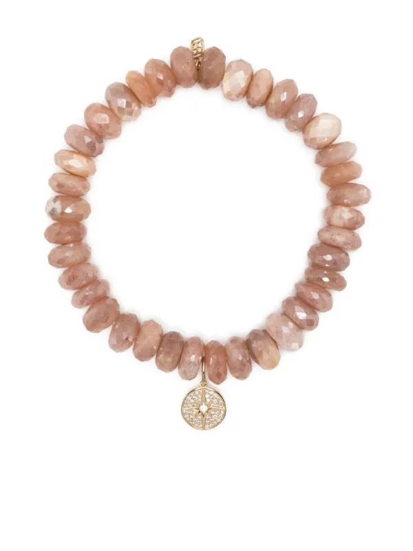 Sydney Evan 14kt Yellow Gold Moonstone Beaded Bracelet in Pink