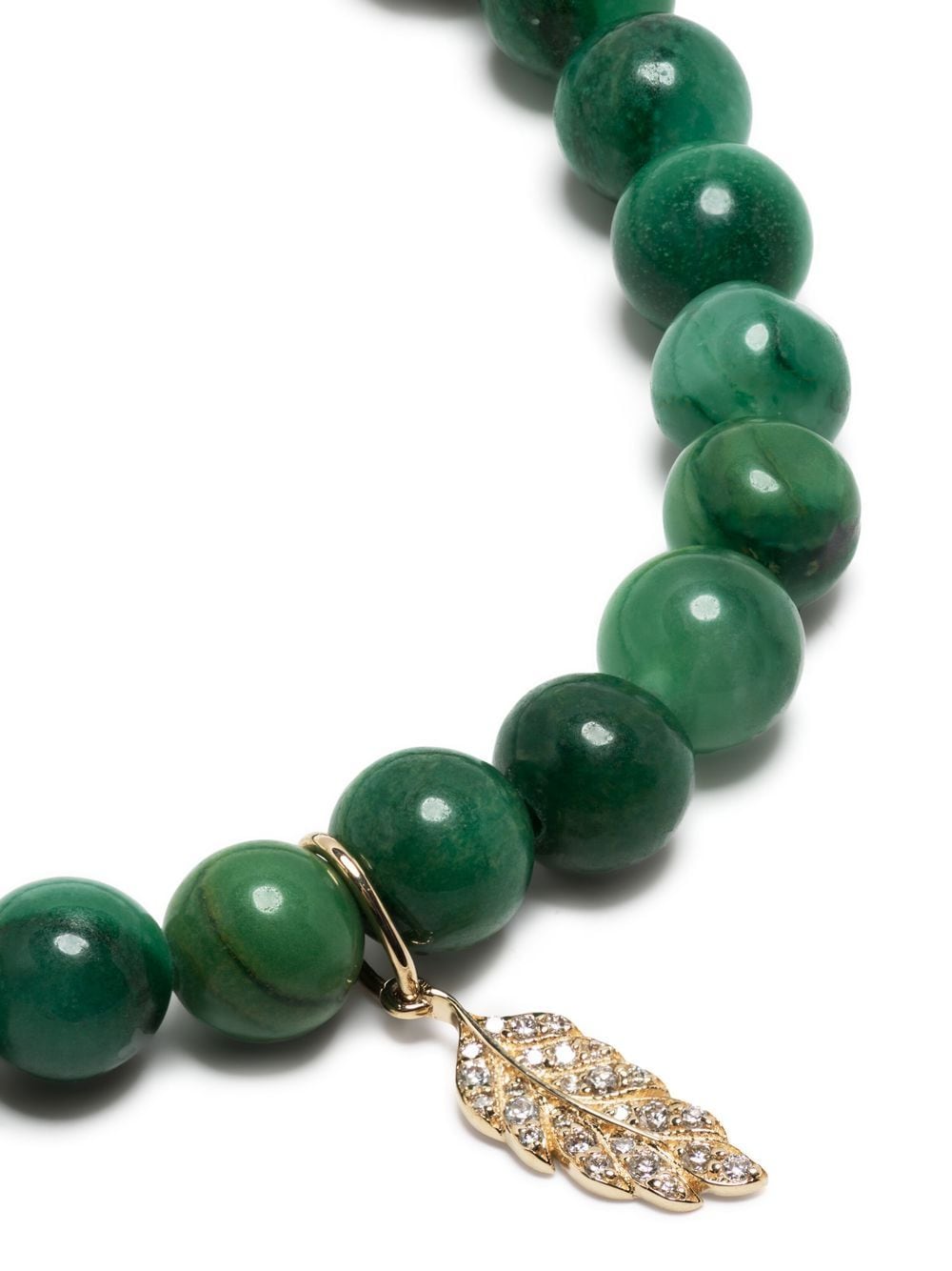 Shop Sydney Evan 14kt Yellow Gold Verdite Feather Beaded Bracelet In Green