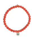 Sydney Evan 14kt yellow gold Evil Eye coral beaded bracelet - Orange