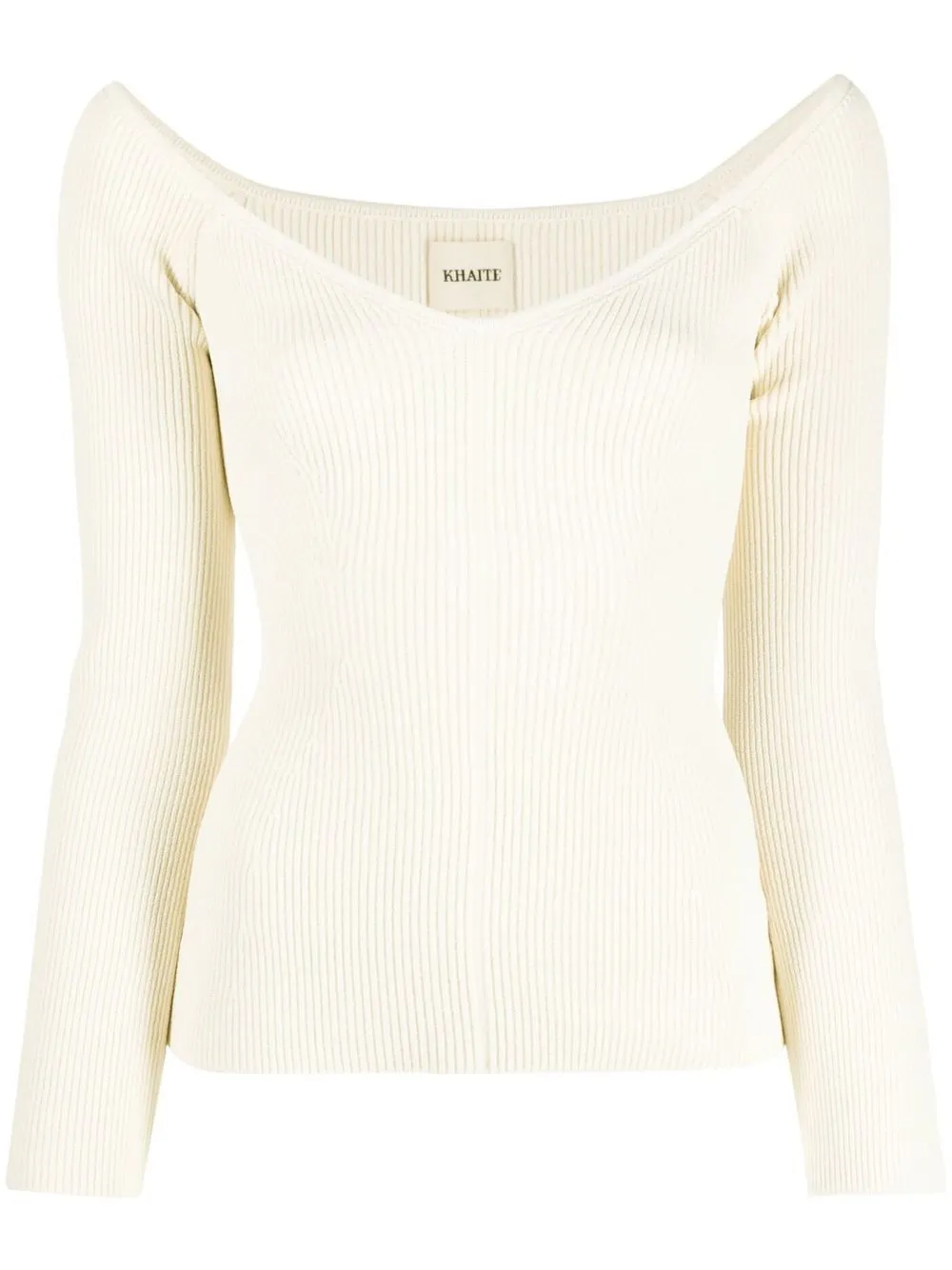 

KHAITE Luella off-shoulder ribbed jumper - Neutrals