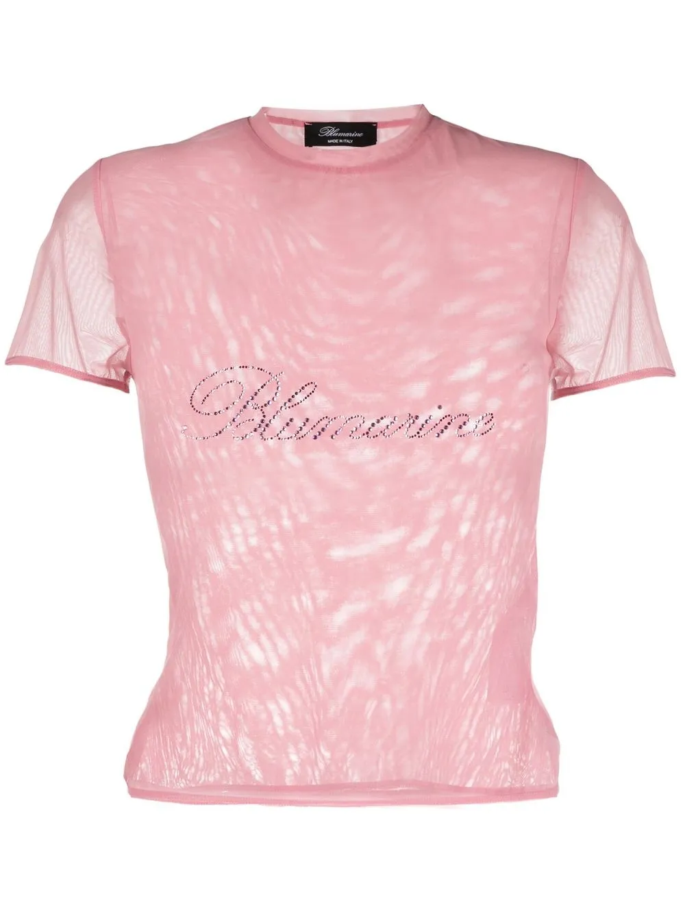 

Blumarine rhinestone logo tulle T-shirt - Pink