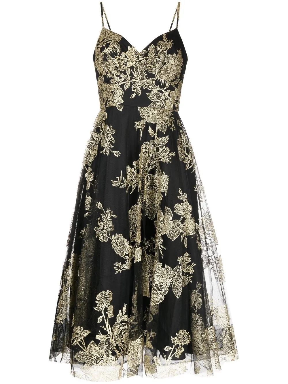 

Marchesa Notte vestido midi con motivo floral - BLACK