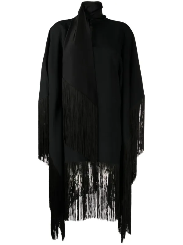 Taller Marmo Mrs. Ross Piccolo Scarf Fringed Kaftan Dress - Black