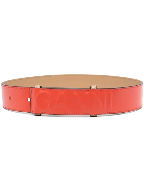 GANNI debossed-logo leather belt Women