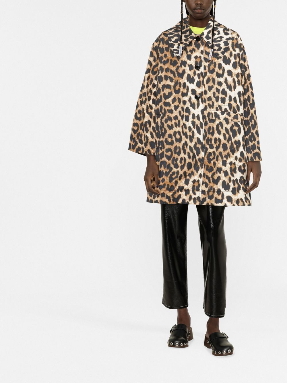 Image 2 of GANNI leopard-print single-breasted coat