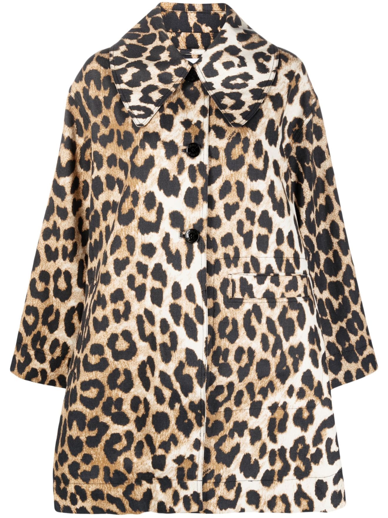 GANNI leopard-print single-breasted coat black | MODES