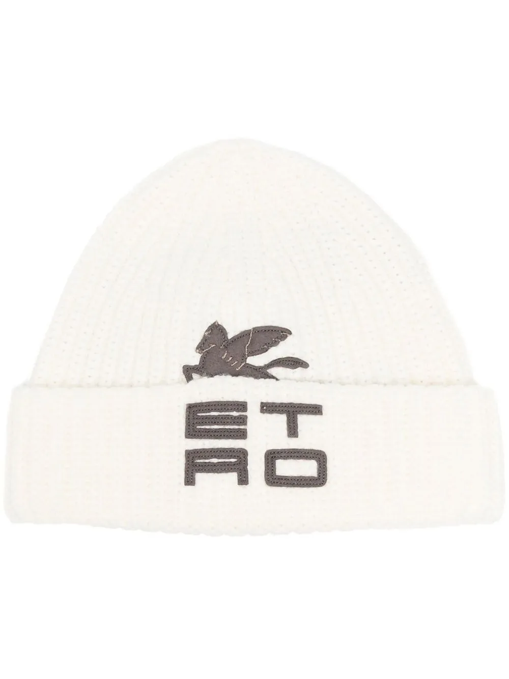 

ETRO appliqué-logo ribbed-knit beanie - White