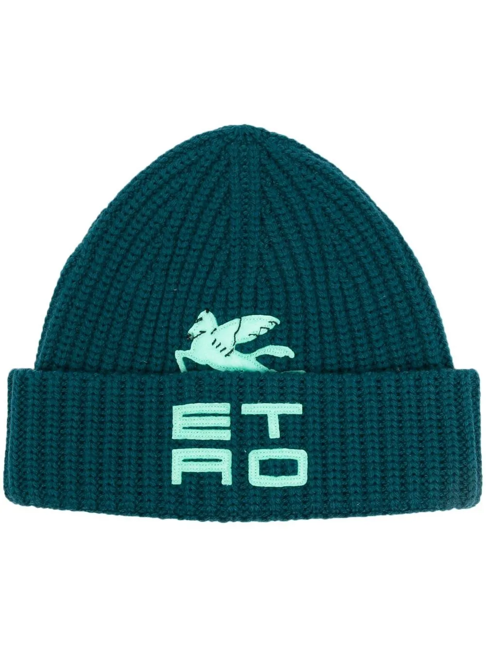 

ETRO appliqué-logo ribbed-knit beanie - Blue