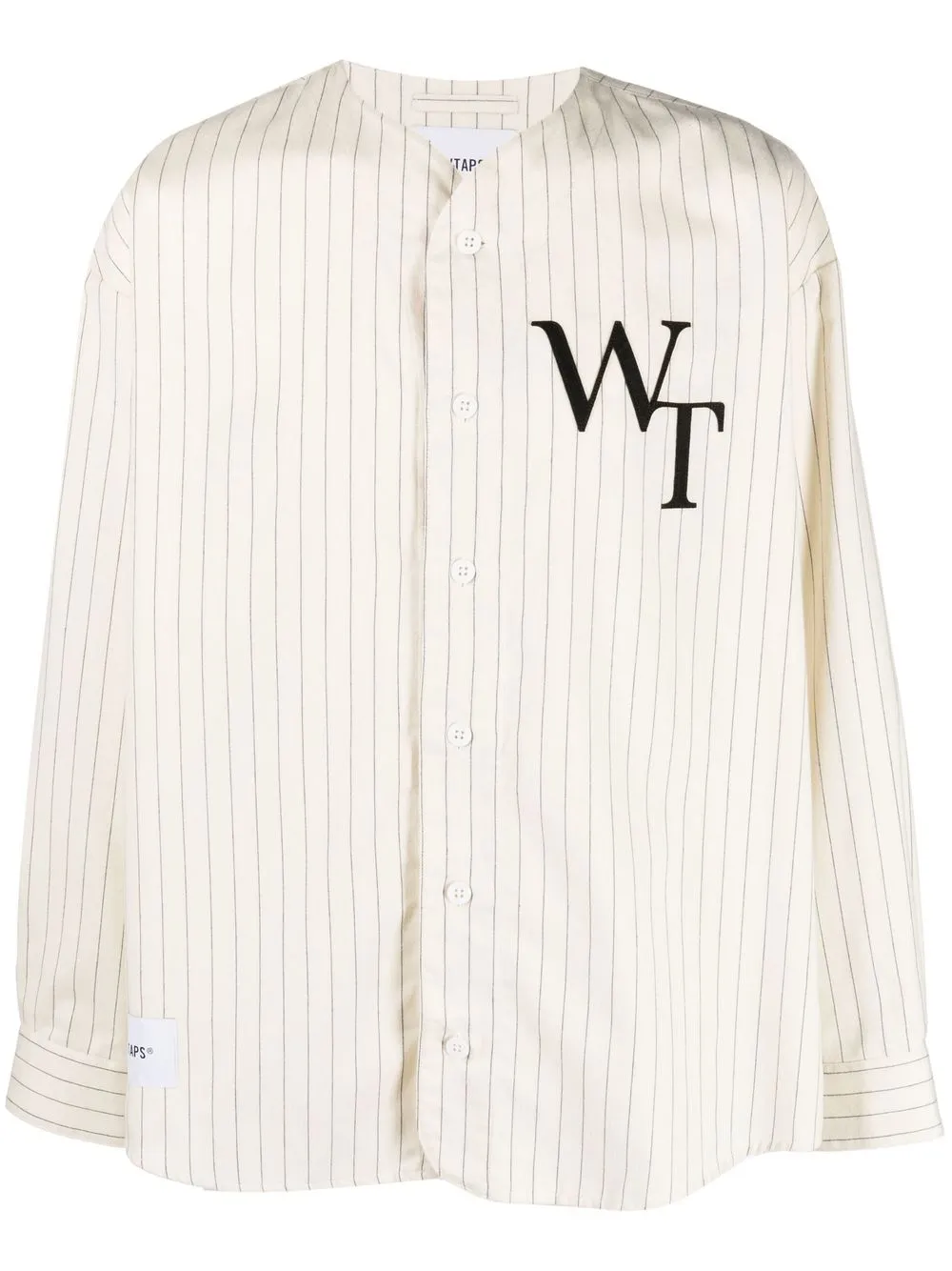 

WTAPS League pinstriped collarless shirt - Neutrals