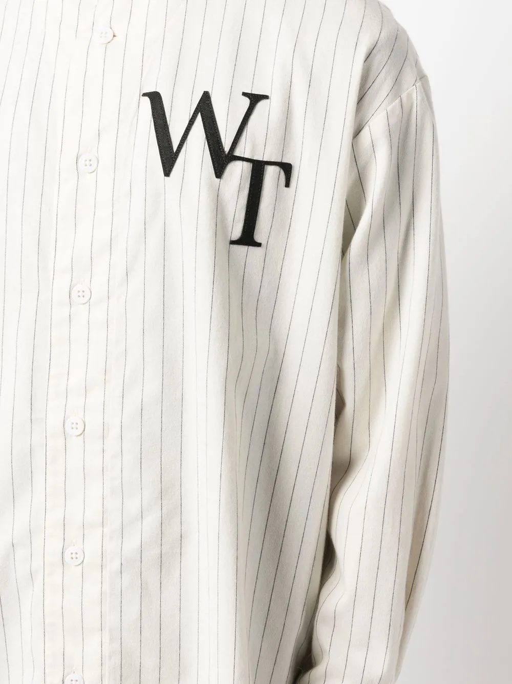 WTAPS League Pinstriped Collarless Shirt - Farfetch