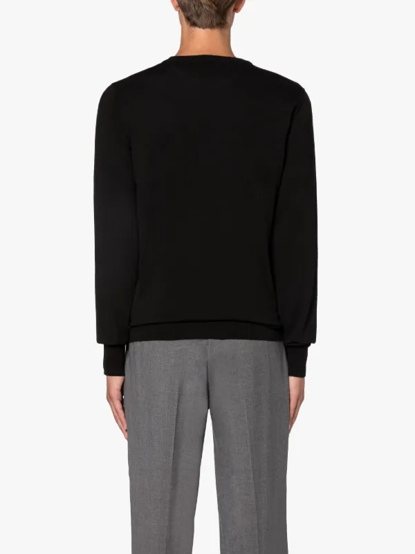 Deep V Neck Black Cotton Sweater