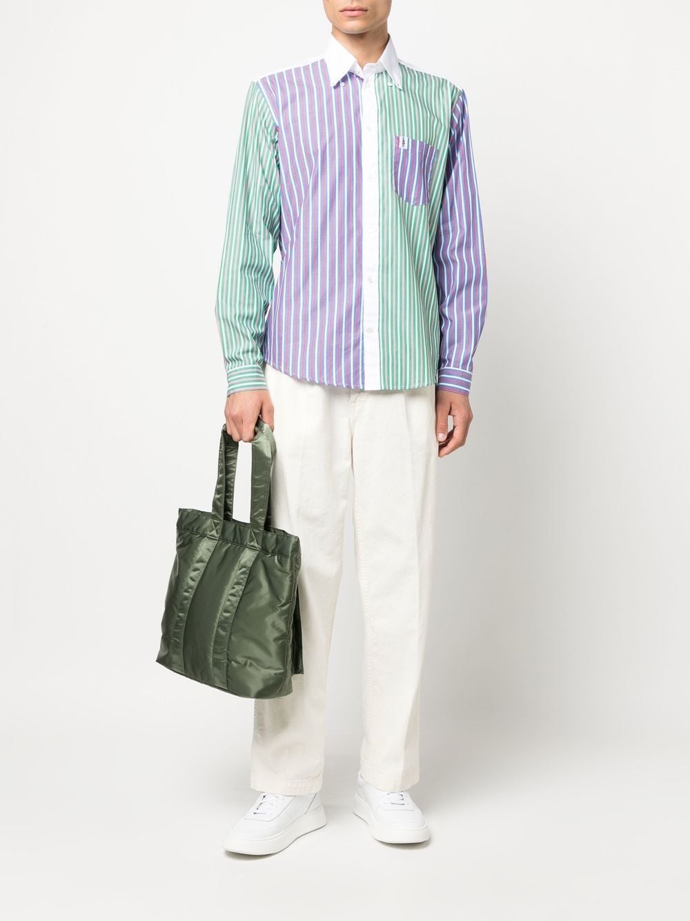 Shop Mackintosh Striped Long-sleeved Shirt In Blue