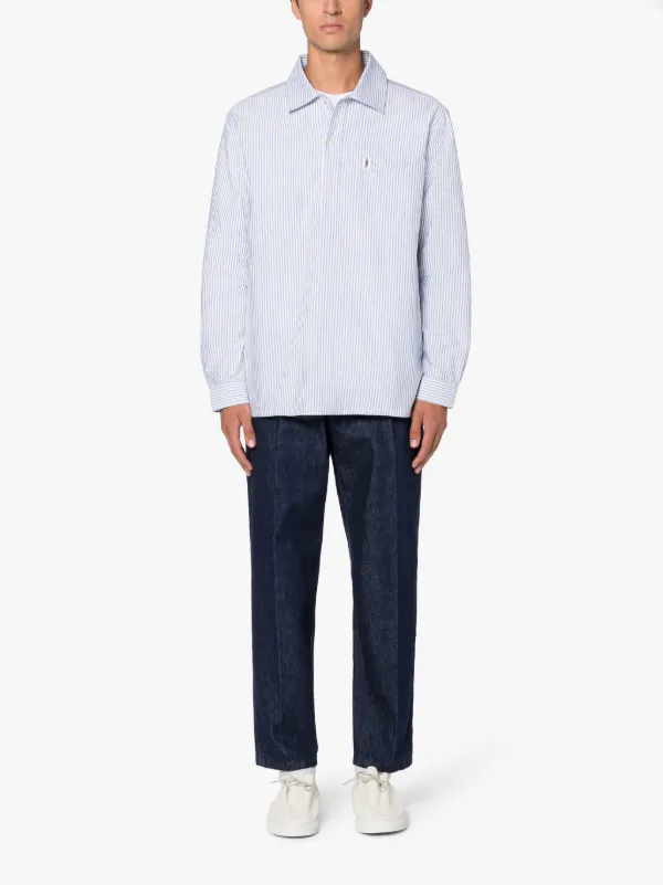 MILITARY Navy & White Stripe Cotton Shirt