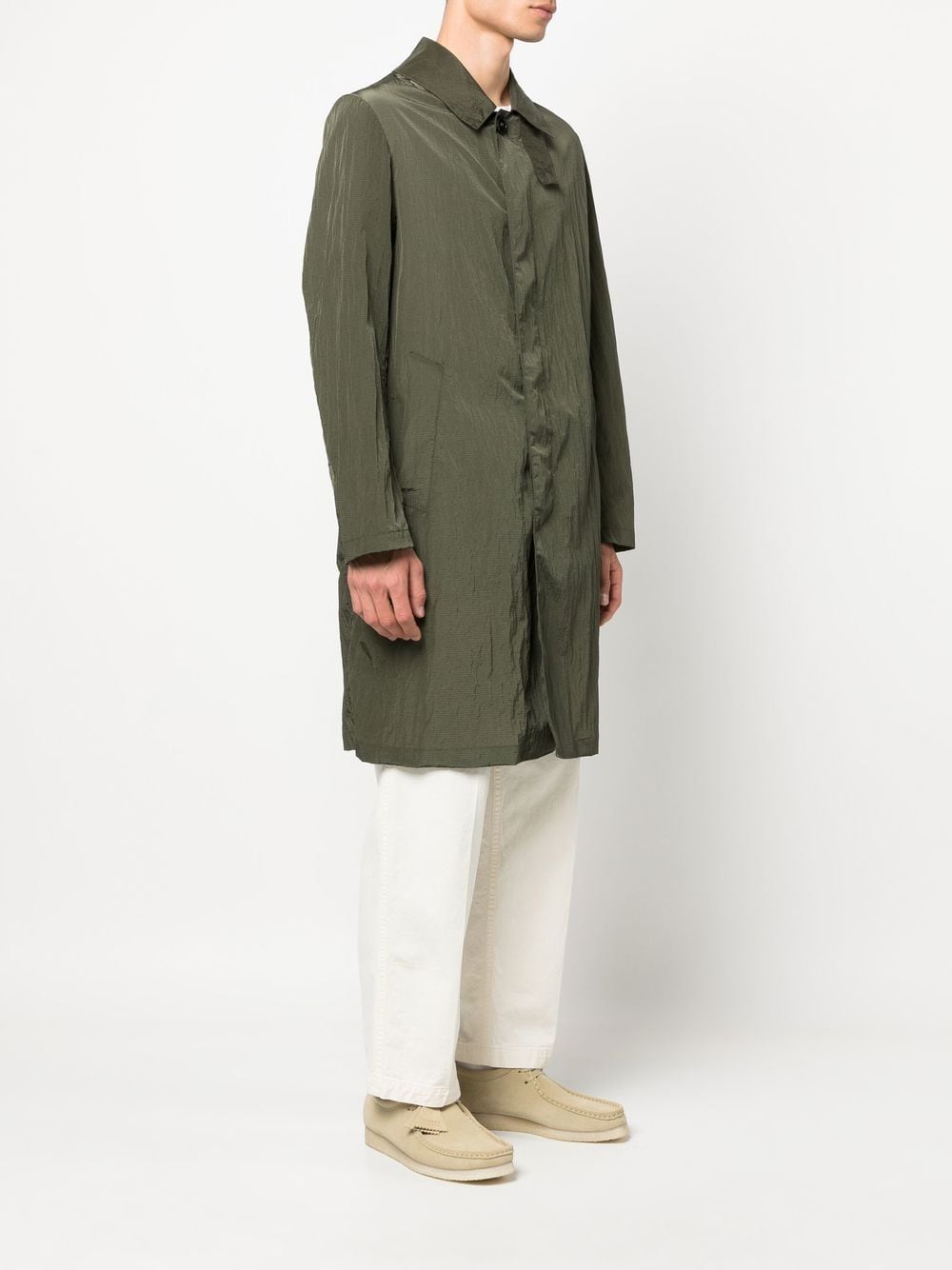 Shop Mackintosh Pointed-collar Single-breasted Coat In Military