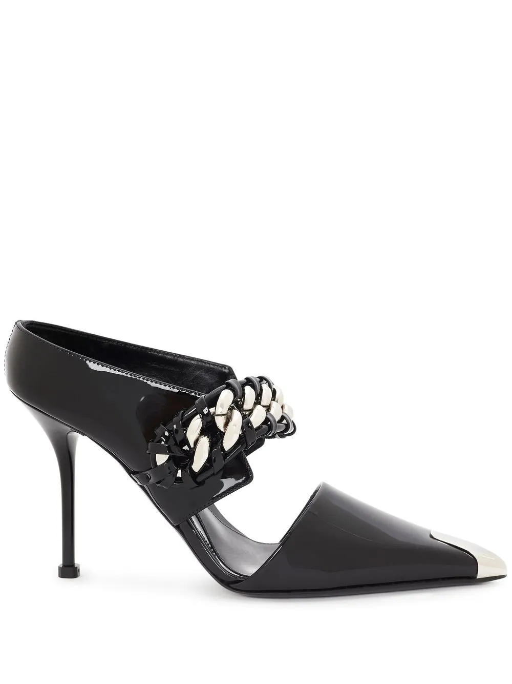 alexander mcqueen mules en cuir verni à bout pointu - noir