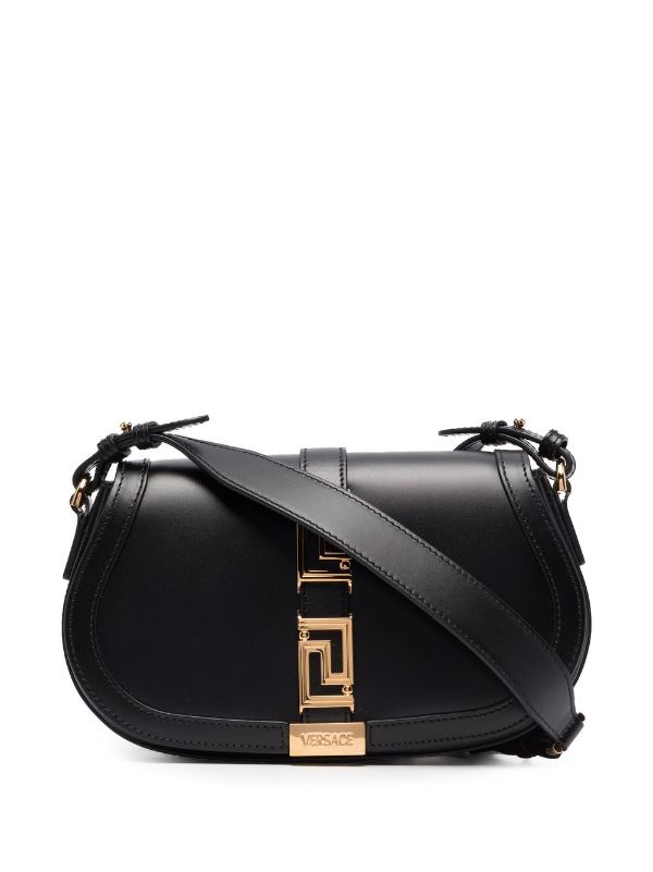 Greca Goddess Mini Leather Tote Bag in Black - Versace