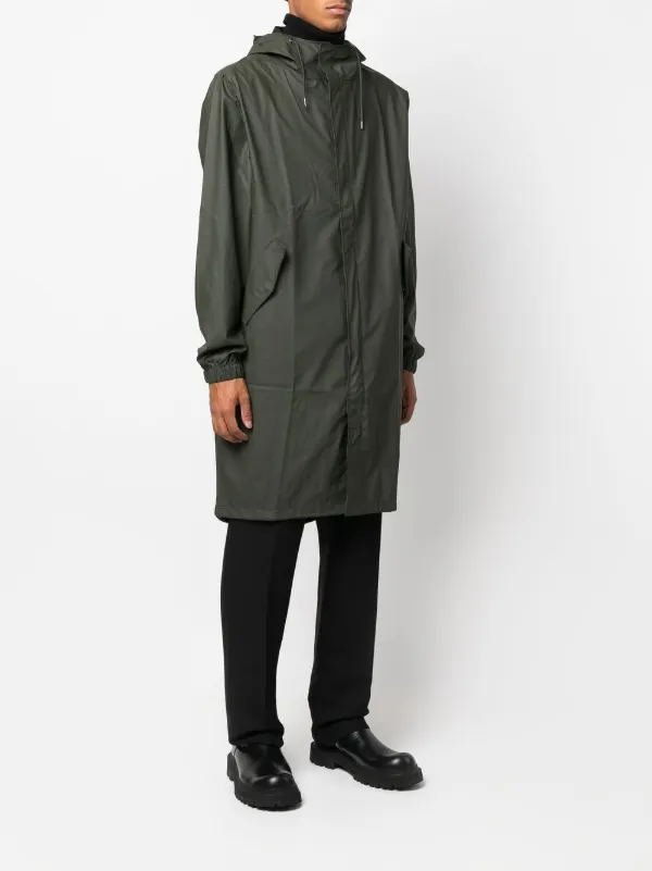 Rains Drawstring Hooded Raincoat Green FARFETCH IN