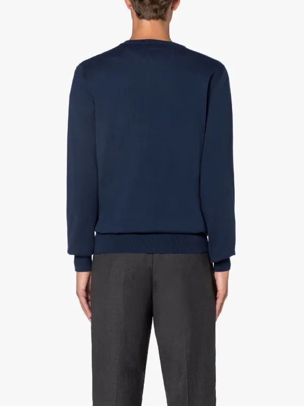 Deep V Neck Navy Cotton Sweater