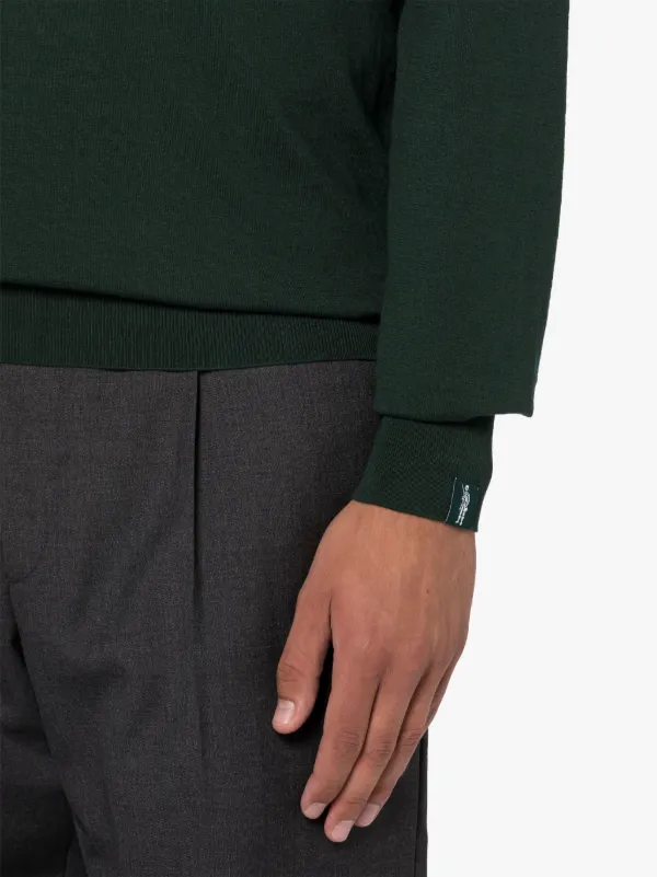 Deep V Neck Bottle Green Cotton Sweater