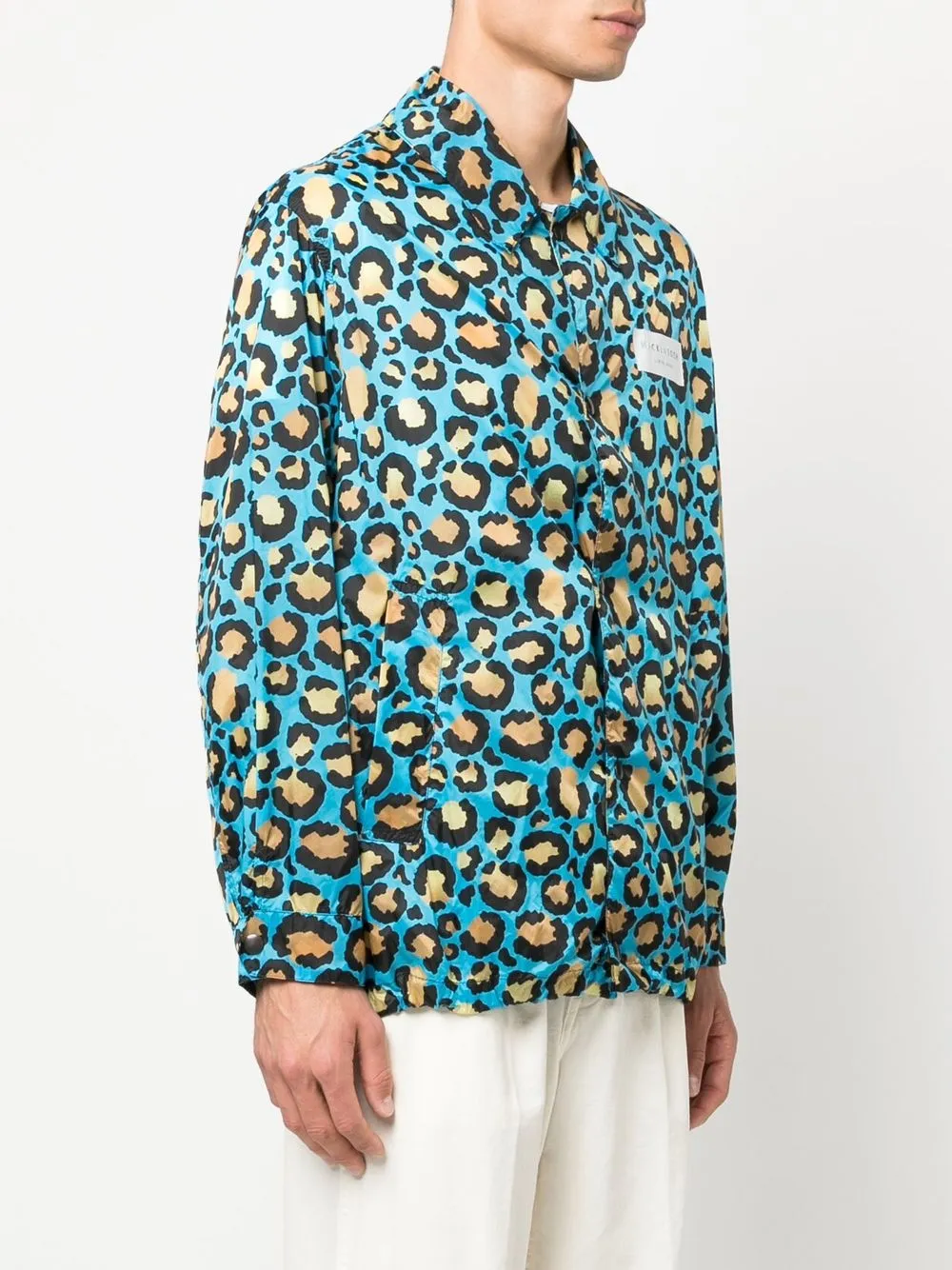 Shop Mackintosh Leopard-print Shirt Jacket In Blue