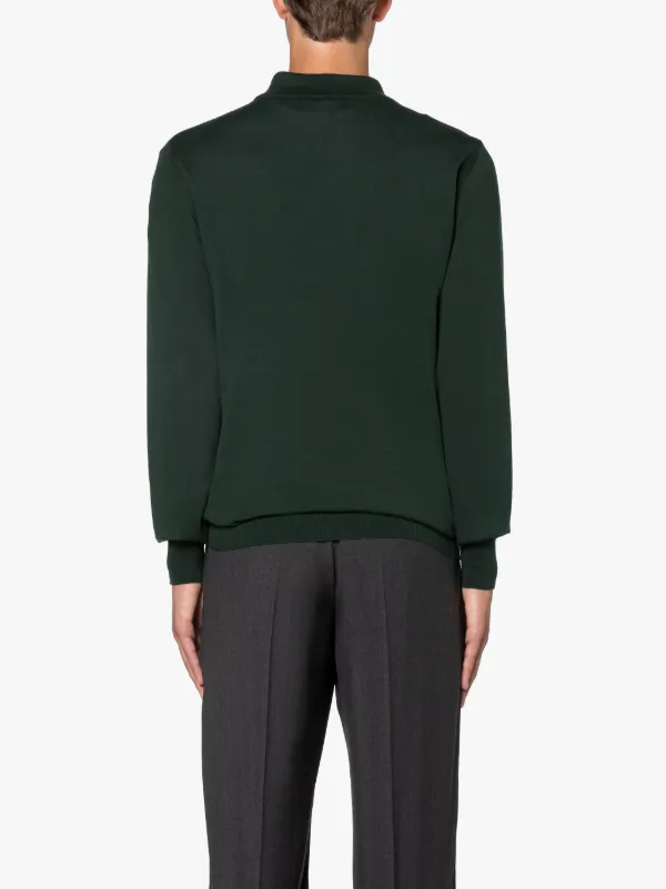 Bottle Green Cotton Long Sleeve Polo Shirt