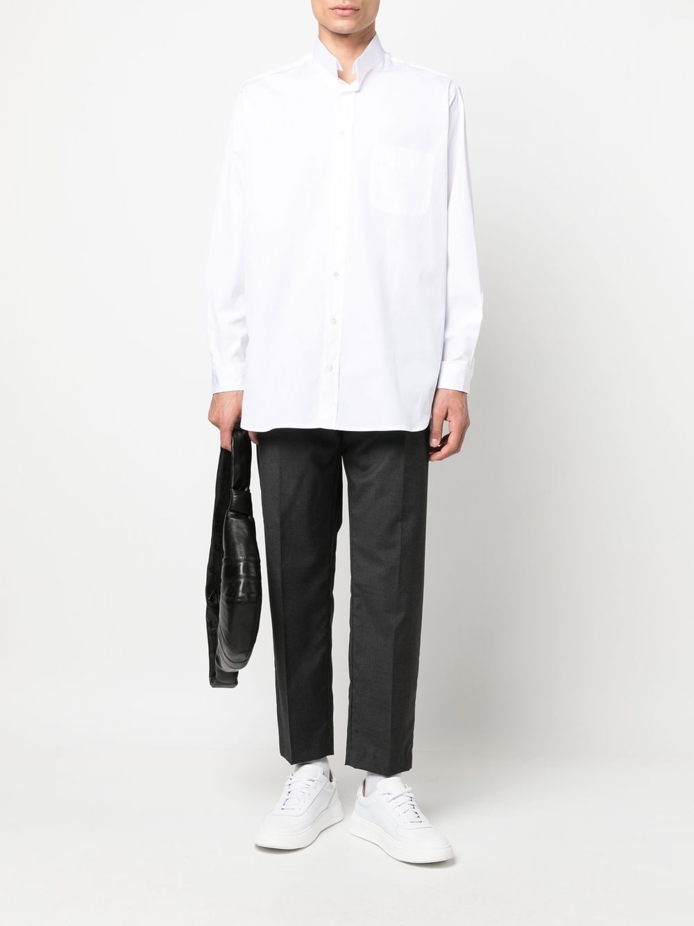 Shop Mackintosh Button-up Long-sleeve Shirt In White