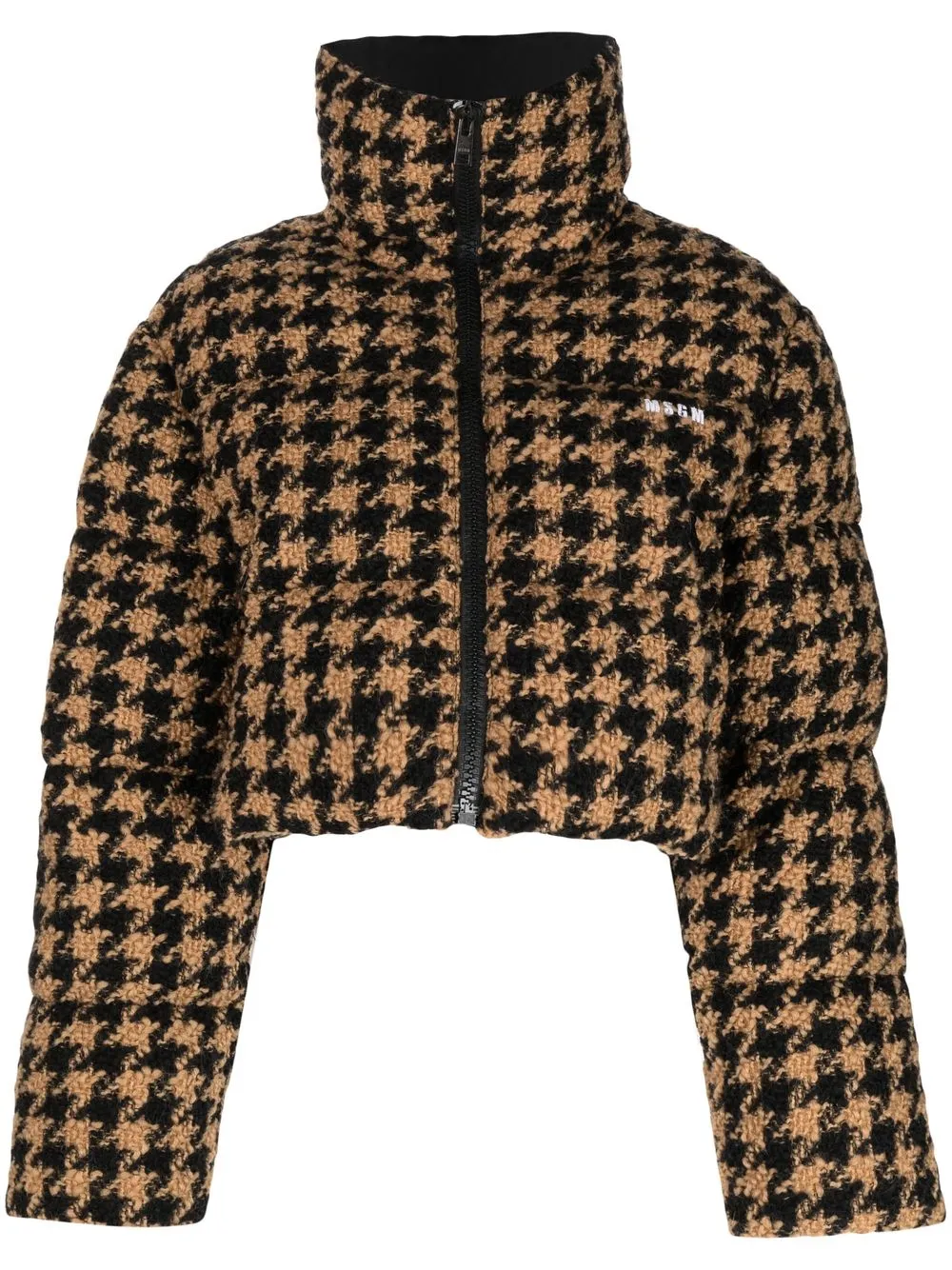 

MSGM houndstooth cropped puffer jacket - Brown