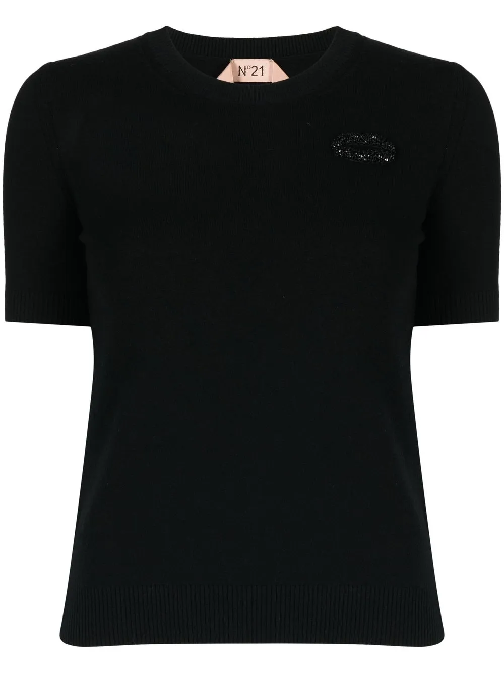 

Nº21 lip-detail short-sleeve knitted top - Black