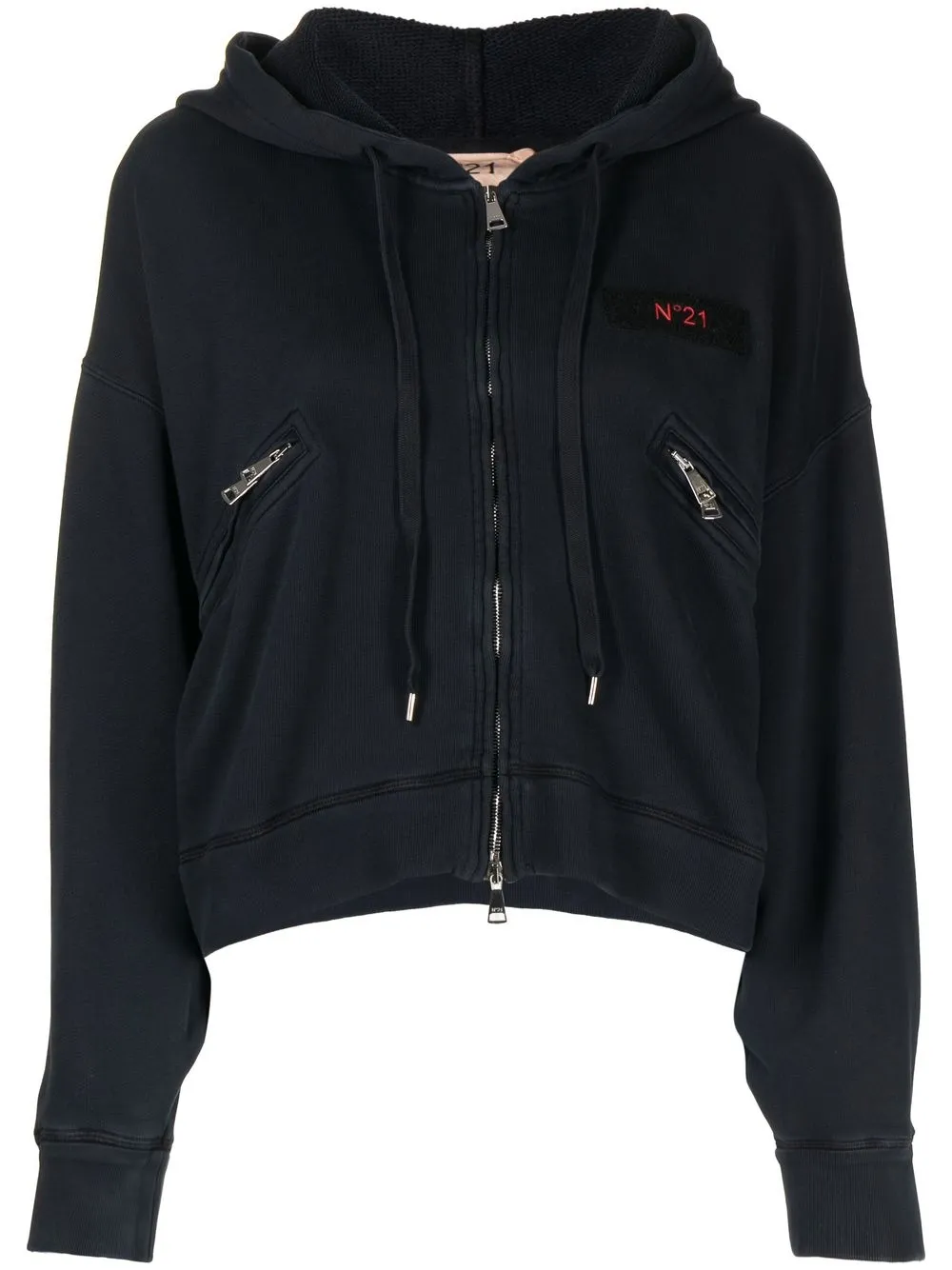 

Nº21 logo-patch zip-up hoodie - Blue