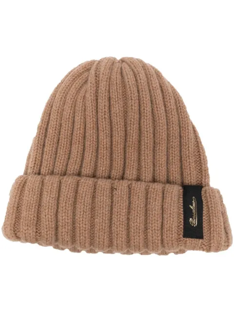 Borsalino logo-patch ribbed cashmere beanie