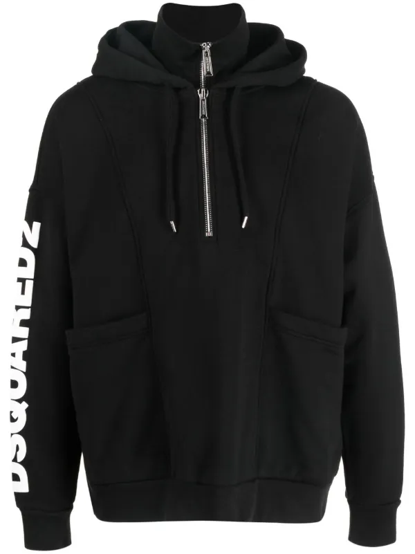 DSQUARED2 logo print zip up Hoodie Black FARFETCH IE