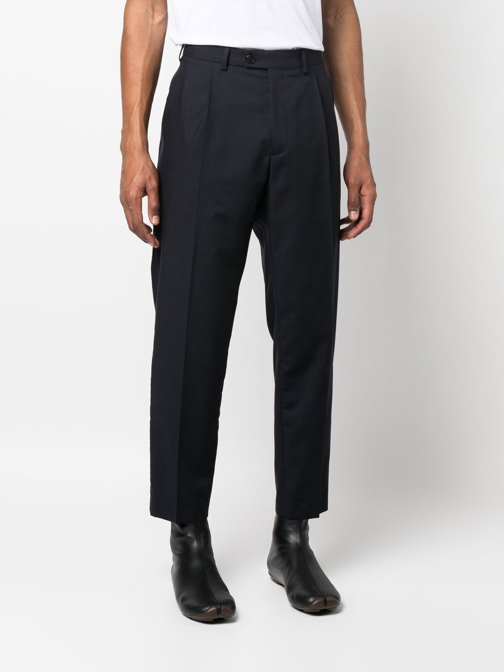 Shop Mackintosh The Standard Cropped Trousers In Blue