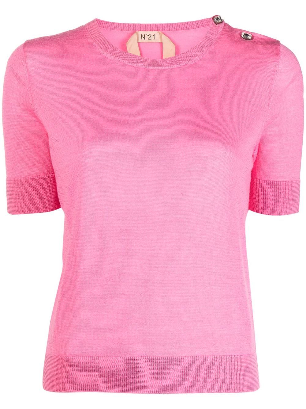 

Nº21 crystal-embellished virgin-wool T-shirt - Pink