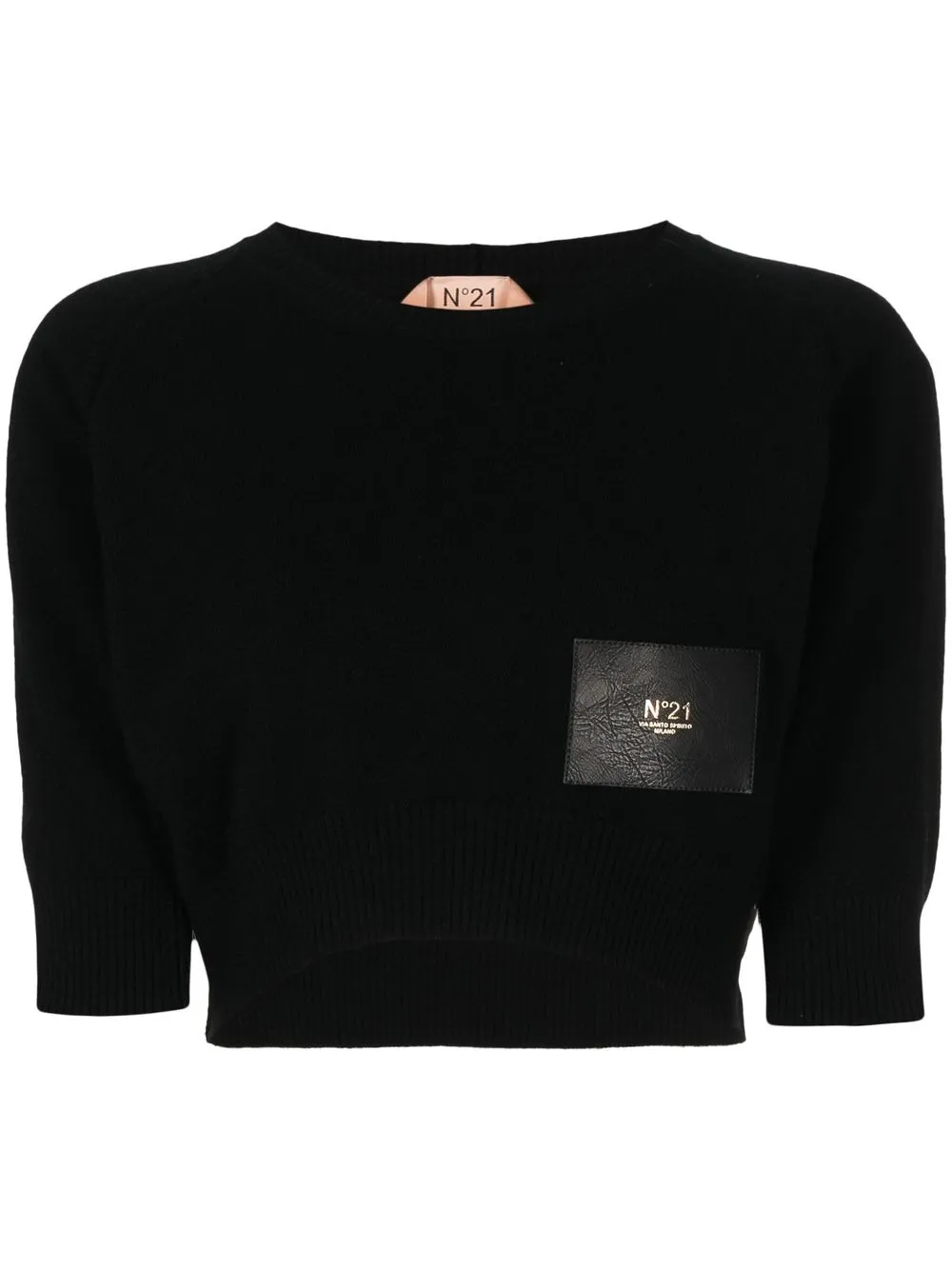 

Nº21 logo-patch cropped knitted jumper - Black