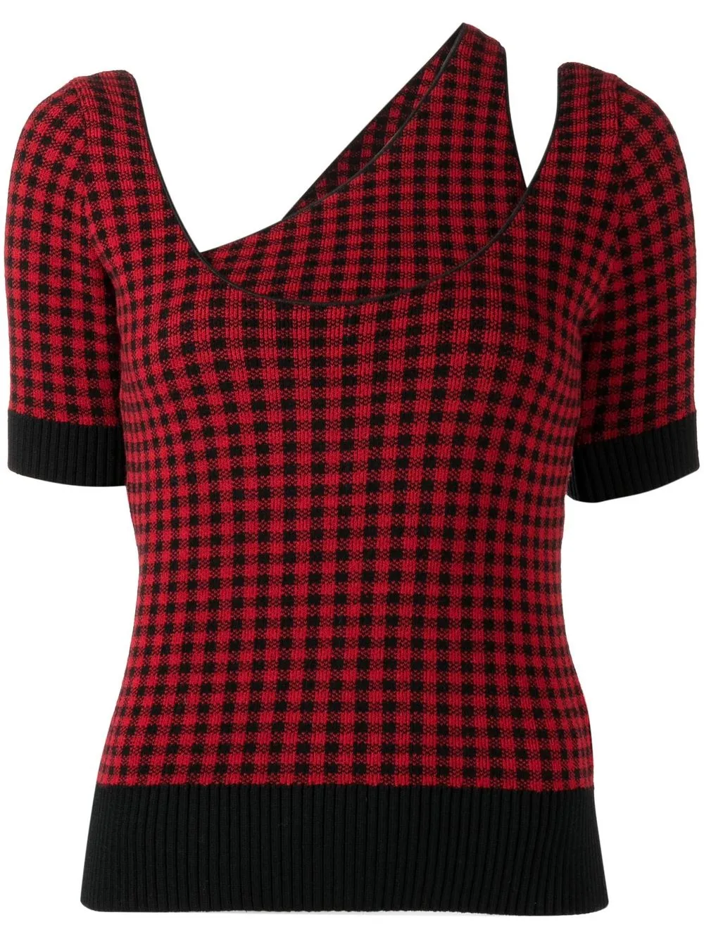 

Nº21 gingham-check asymmetrical knit top - Red