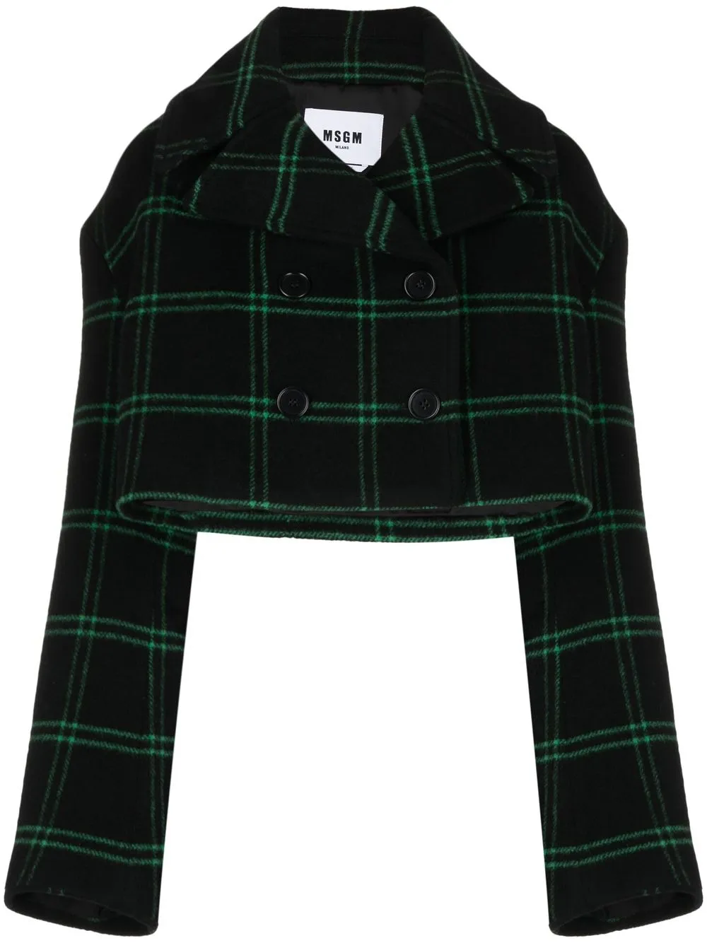 

MSGM checked double-breasted crop blazer - Green