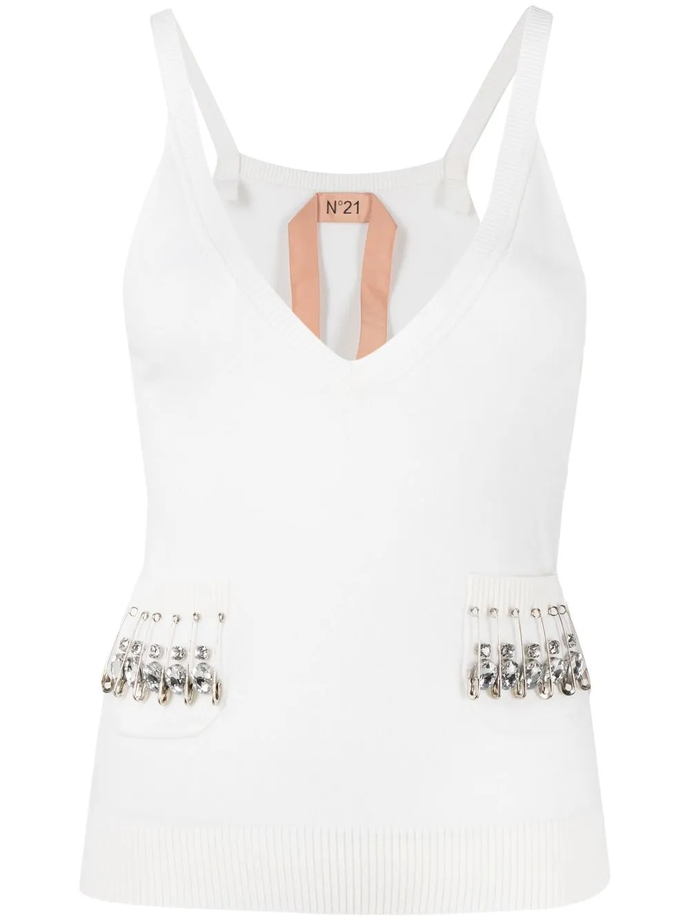 

Nº21 top tejido con cuello en v y pin imperdible - Blanco