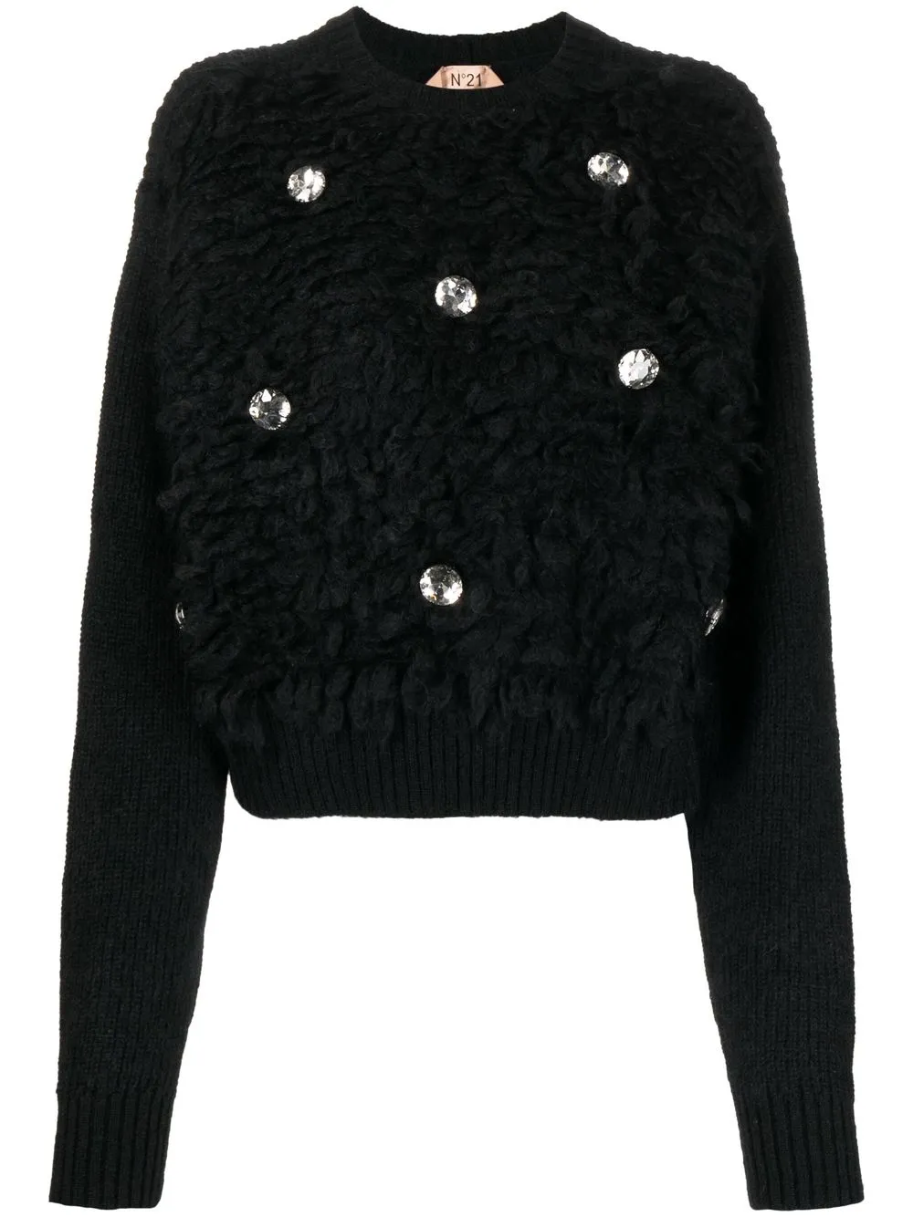 

Nº21 crystal-embellished textured jumper - Black