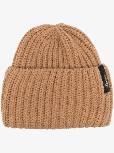 Borsalino logo-patch ribbed virgin wool beanie