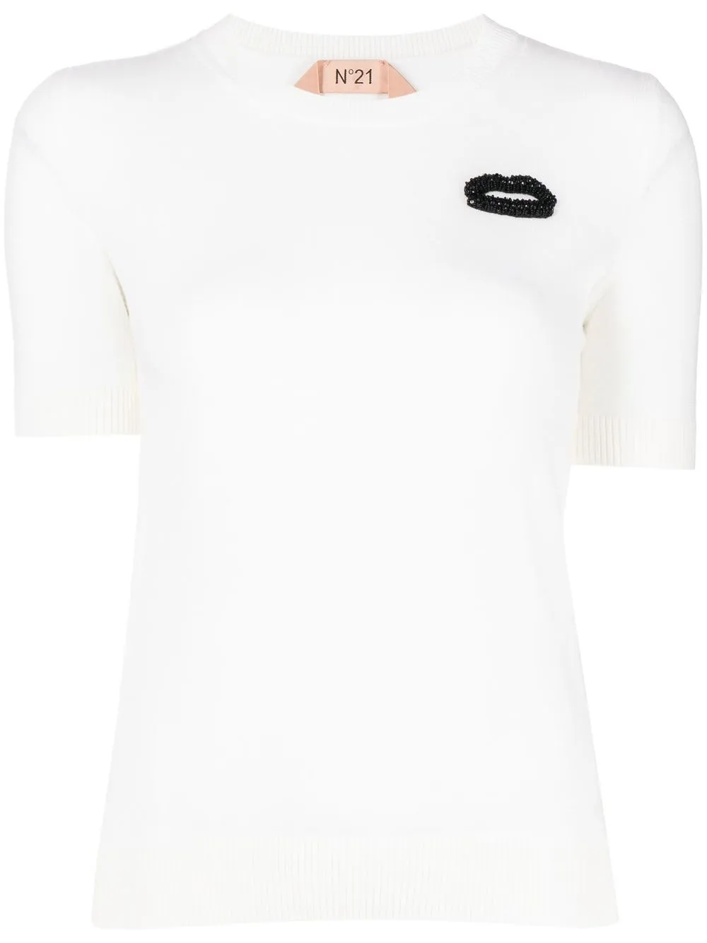 

Nº21 lip-detail short-sleeve knit top - White