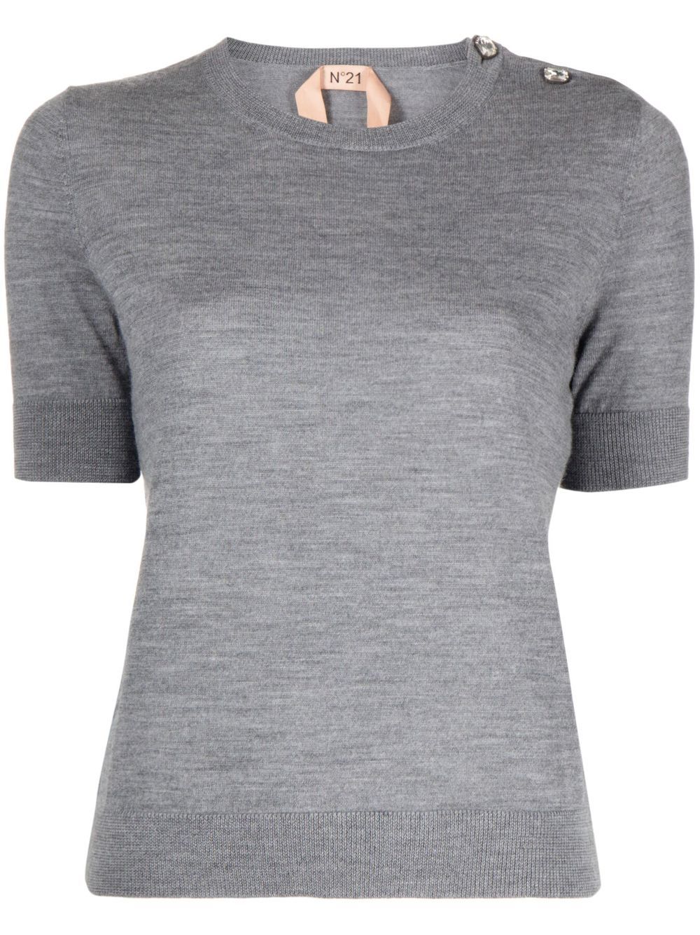 

Nº21 crystal-embellished virgin-wool T-shirt - Grey